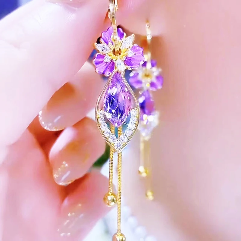 铜合金锆石耳饰 花朵流苏耳环女轻奢高级感锆石耳扣时尚气质耳饰