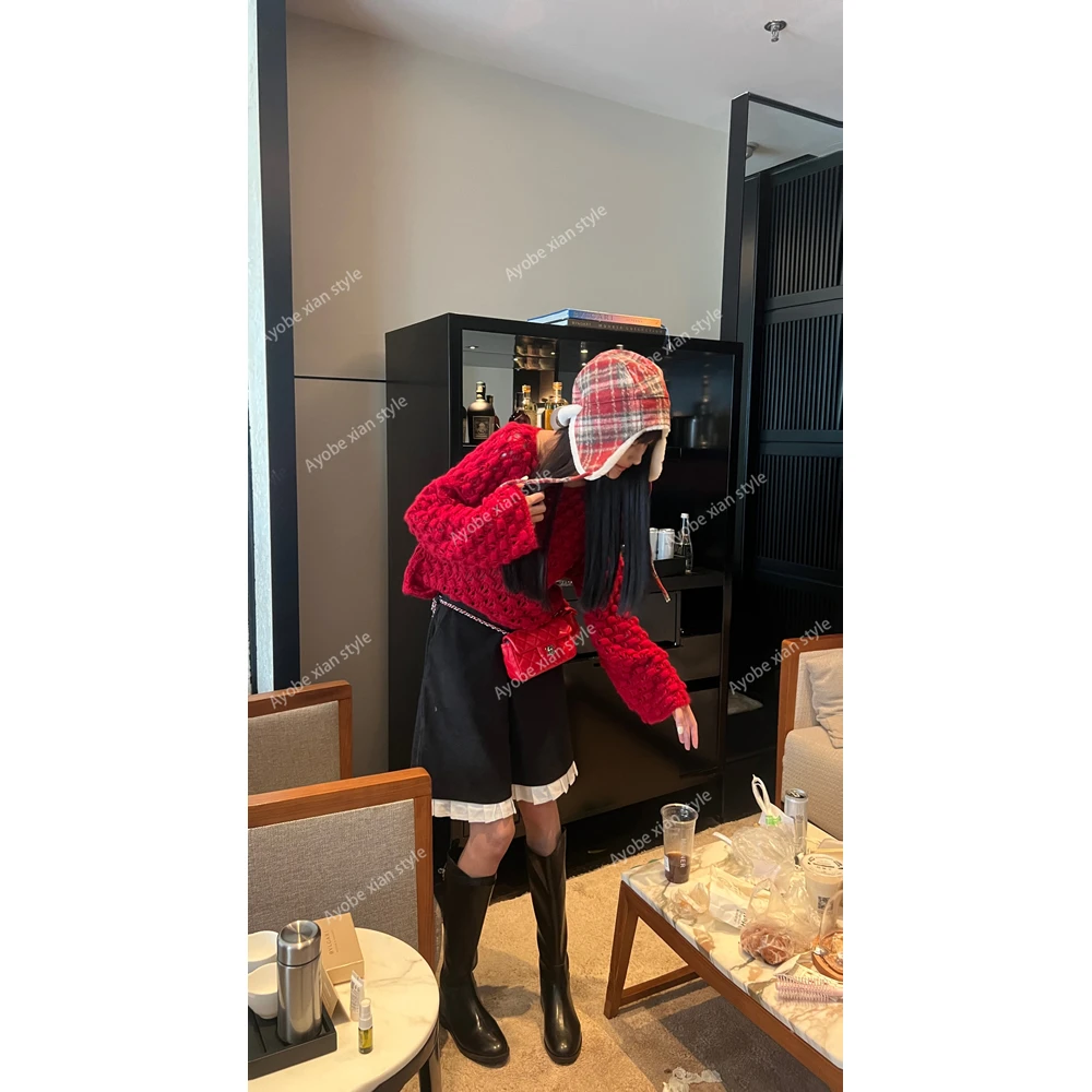 【AYOBE】小贤   学院风减龄毛呢撞色花边休闲中裤