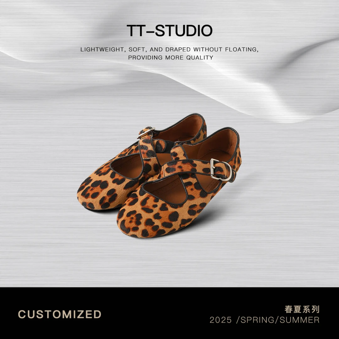 TT【豹纹鞋】马毛豹纹+羊皮圆头平底时尚百搭玛丽珍鞋TT-11XZ7665