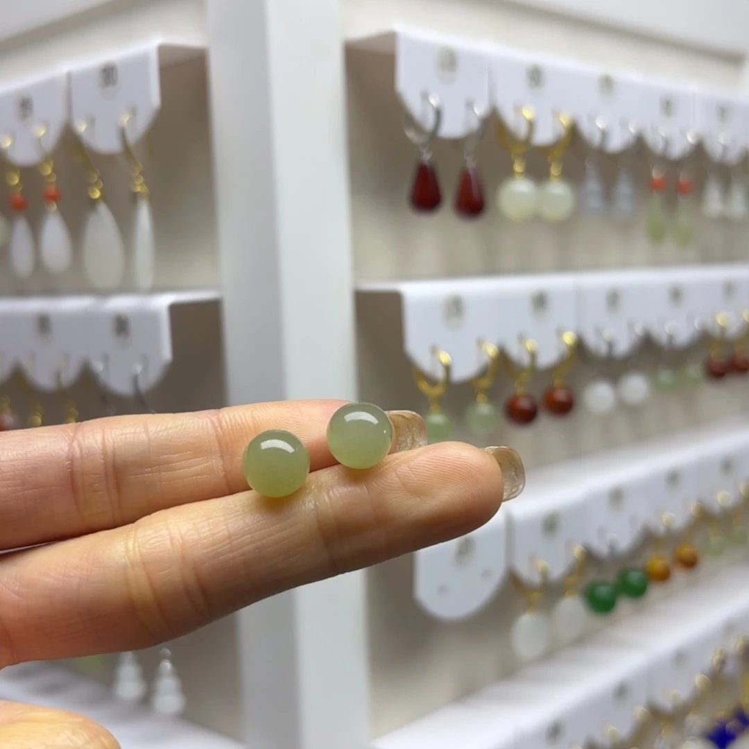 和田玉银S925镶嵌耳饰