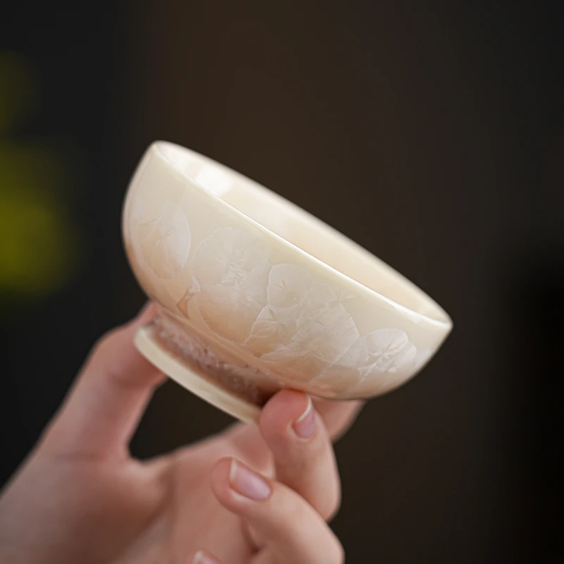 结晶釉主人杯高足普洱茶杯陶瓷功夫茶具个人专用大号窑变冰晶碗杯