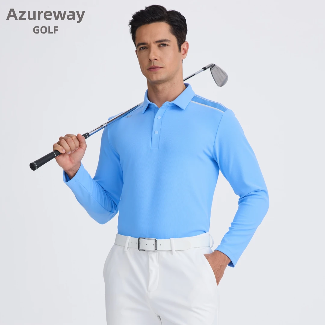 Azureway高尔夫男长袖运动POLO衫透气速干弹力翻领T恤GOLF球衣服
