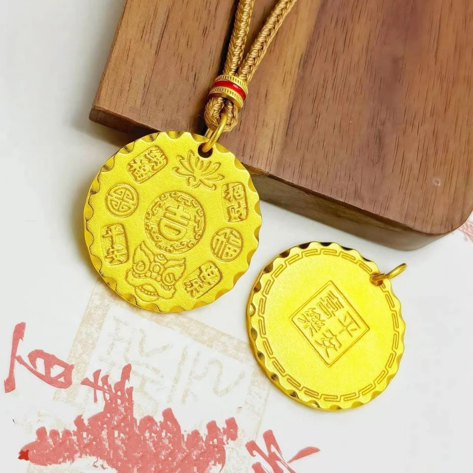 合金吊坠 吉言圆牌吊坠高保色复古双面手工