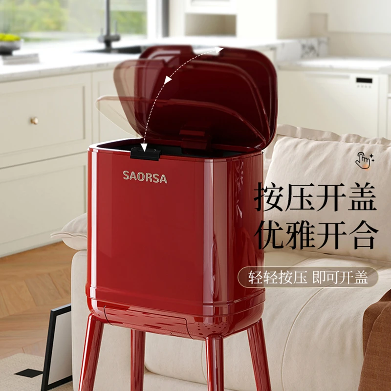 奇喵厨房家用免弯腰垃圾桶带盖款高颜值创意带盖大容量带轮可移动
