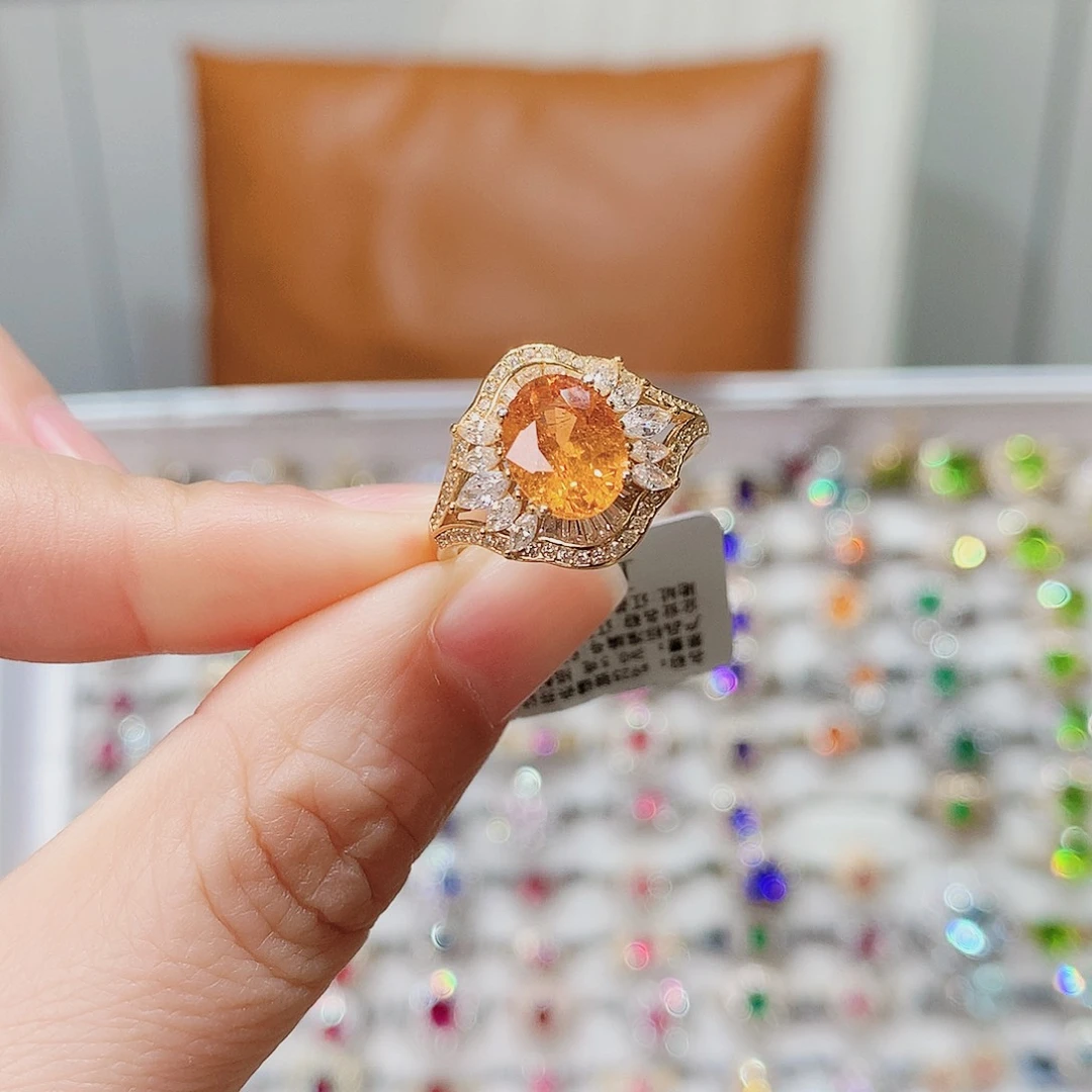 银S925镶嵌戒指石榴石（芬达石）