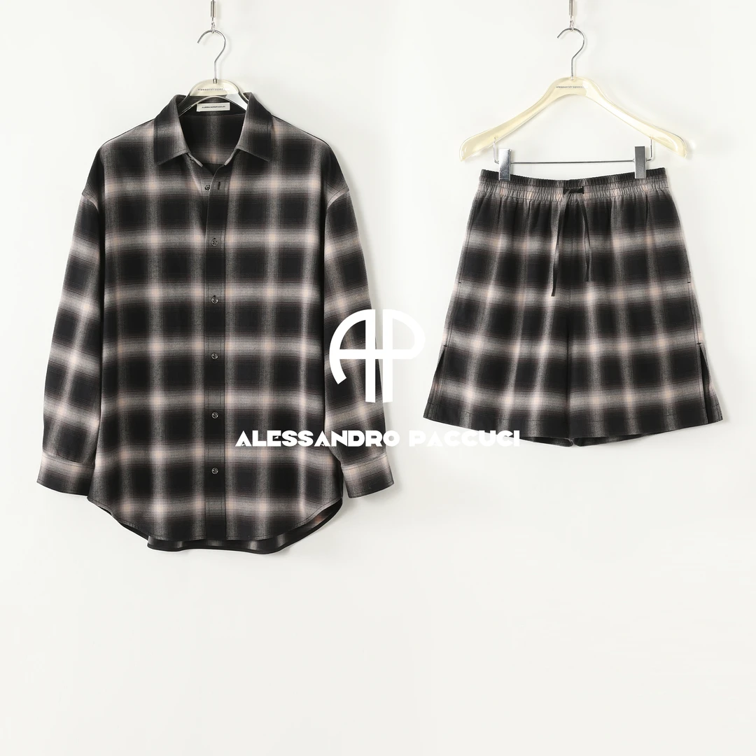 AP洛哥53069HC/53210KD【坐标图】棉色织格纹翻领衬衫/松紧腰裤子