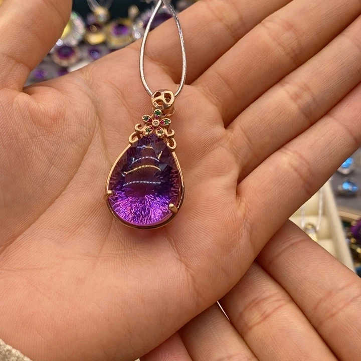 水晶颈饰银S925镶嵌真**香天然水晶吊坠