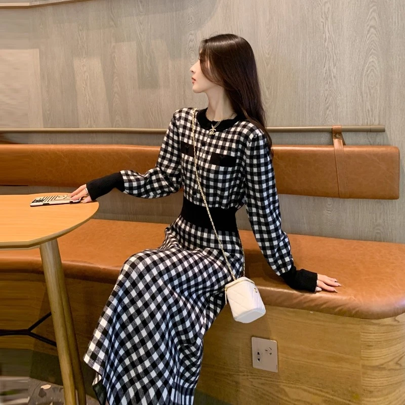 La Chapelle/拉夏贝尔秋冬款连衣裙长裙针织秋冬新款小香风显瘦气