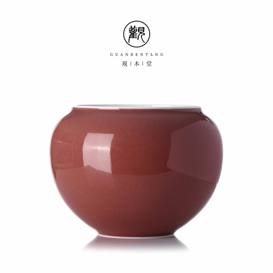 QIFENGJV/栖凤居豇豆红建水中式陶瓷茶洗茶渣缸家用建水茶道配件