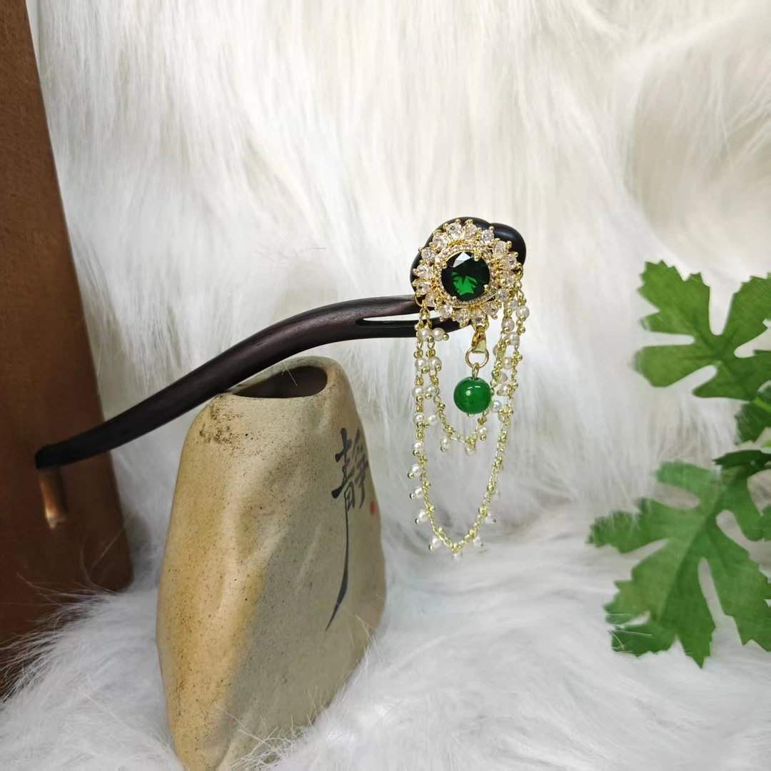 炑歌X876绿色发簪气质手工发饰中式纯手工国风簪子百搭时尚木发簪