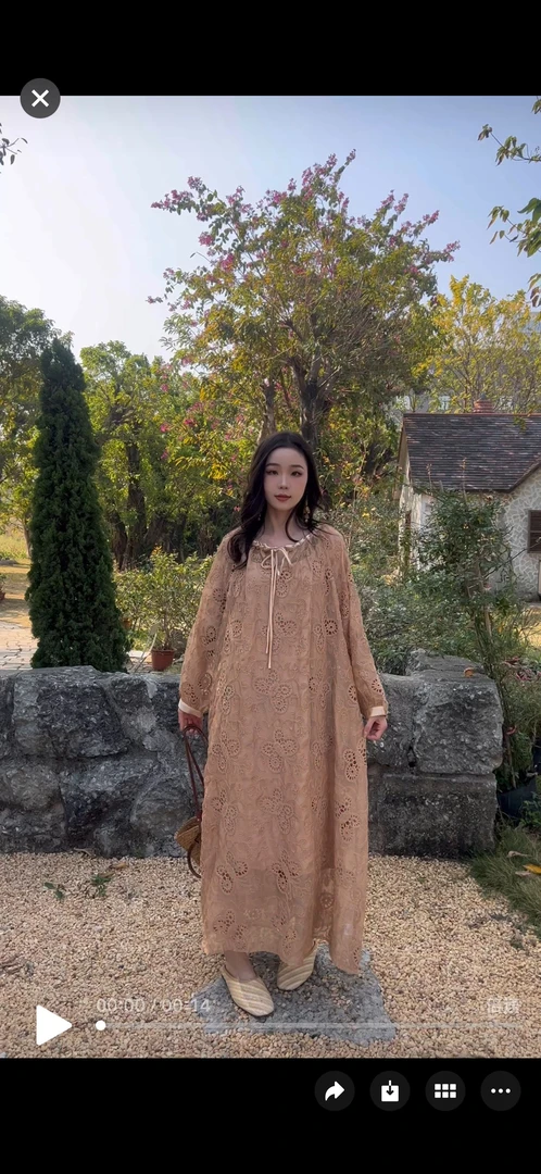 【XJ097】时尚新款民族服饰迪拜土耳其手工棉麻连衣裙气质礼服重工