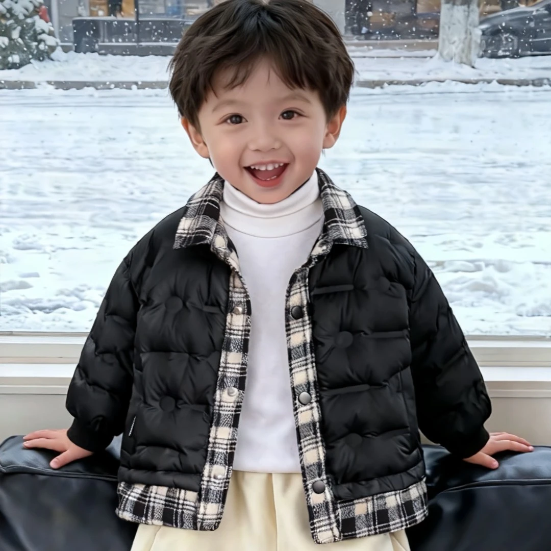 假俩件正品白鸭绒羽绒服男童冬季羽绒服外套儿童羽绒服校服神器