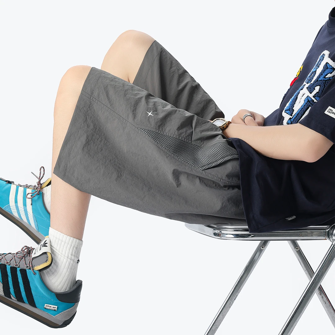 夏季薄款户外网眼透气速干时尚短裤男潮牌设计感拼接休闲五分裤子