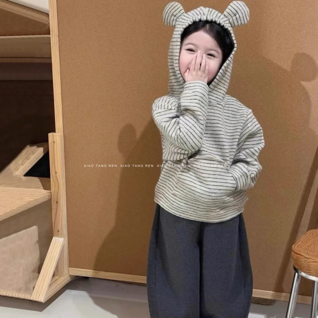 韩国童装2025秋季新款儿童韩版可爱条纹卫衣弯刀裤幼儿园休闲套装