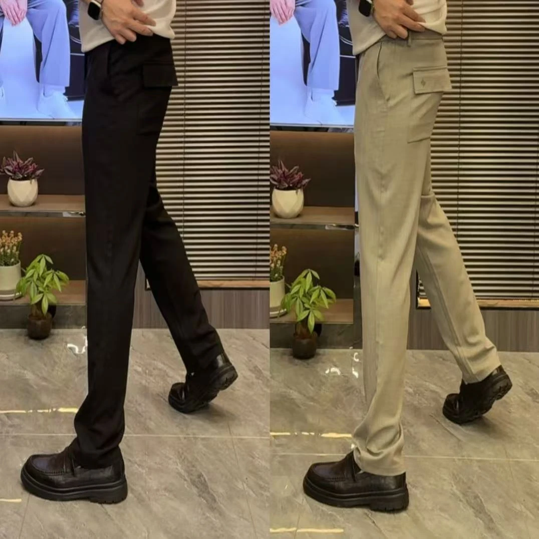 常规美式宽松透气休闲中腰休闲裤显瘦弹力西装裤小直筒裤子男