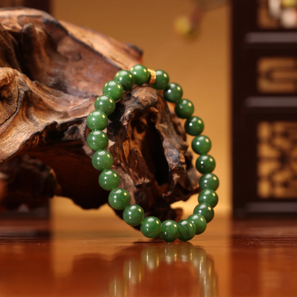 【德巧家】六周年 和田玉碧玉无黑点设计款单圈手串8mm