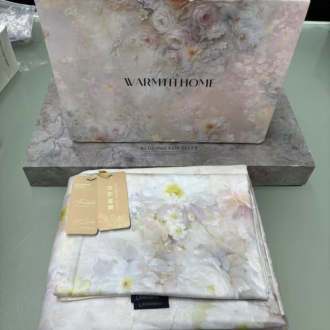 【高货清仓】km高端纯棉数码印花高支四件套-春华物语-粉