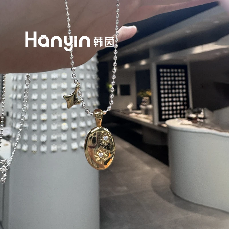 铜合金项链 简约大气八芒星几何米隔珠项链时尚百搭饰品