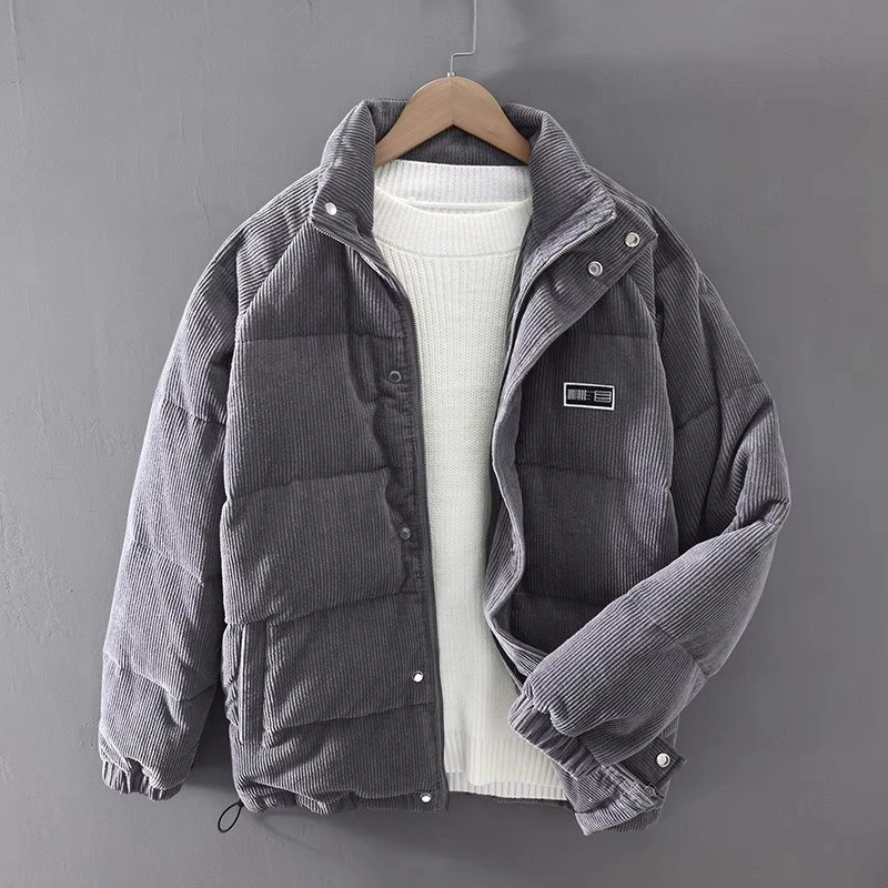 仓石一树潮牌日系复古绣标灯芯绒棉服男秋冬季美式短款面包服外套