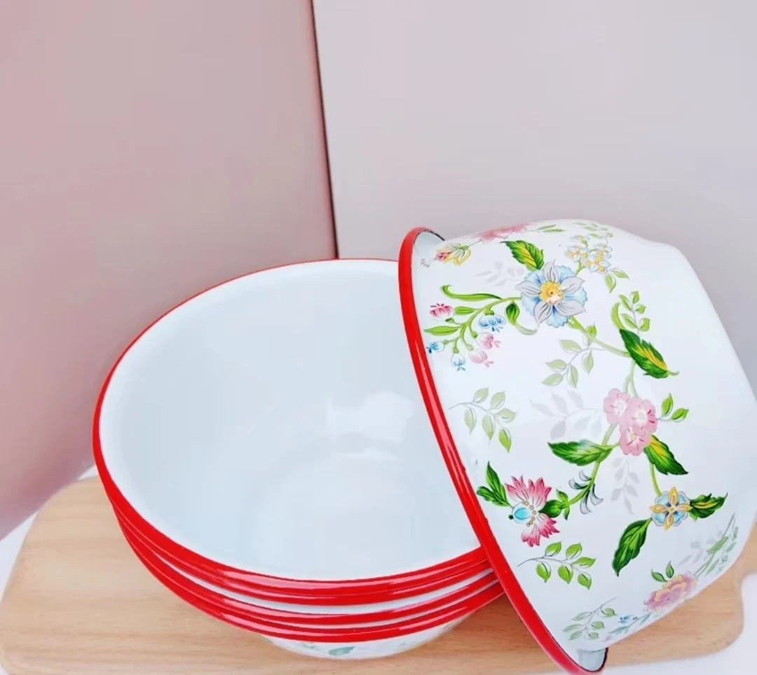 直径22CM红色芳香搪瓷盆吃面盆沙拉盆饭盆打蛋盆