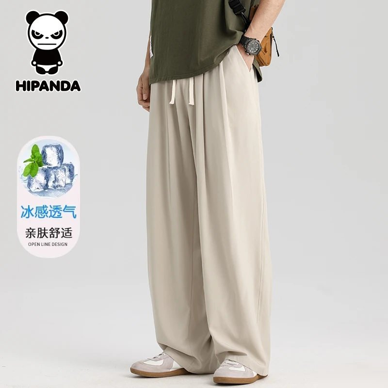 HiPanda你好熊猫夏季薄款男裤宽松百搭垂感冰丝潮流阔腿休闲裤男