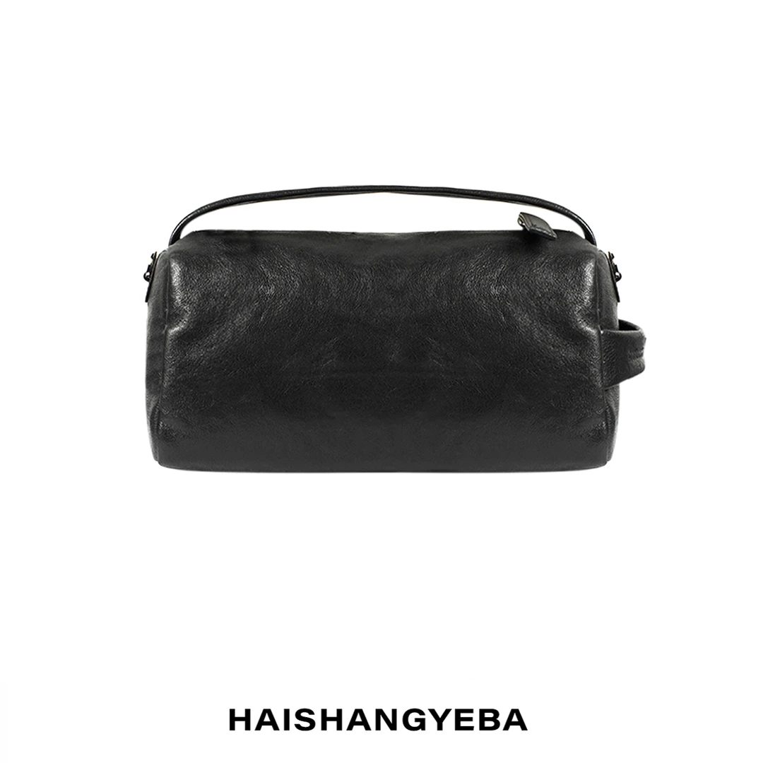 【海上叶爸】新款2025百搭植糅牛皮拉链斜挎单肩饭盒手提包