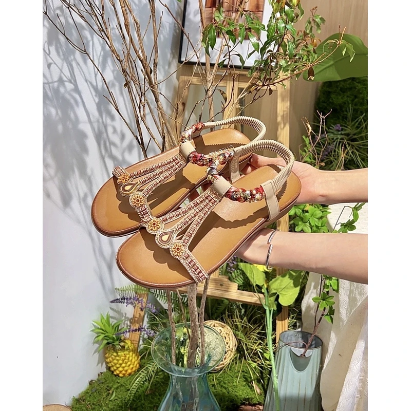 【小金条】唐乐乐｜25new夏季水钻串珠凉鞋外穿一脚蹬真皮凉鞋2230-3