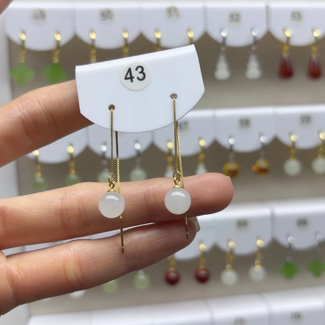 银S925镶嵌和田玉耳饰