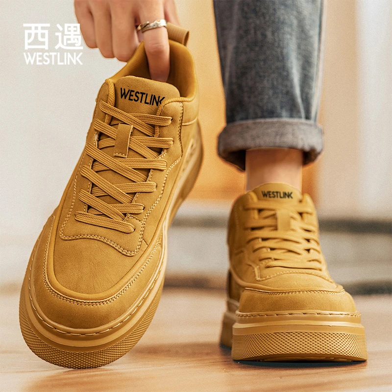 Westlink/西遇纯色休闲板鞋高帮休闲鞋运动风平跟防滑日常百搭