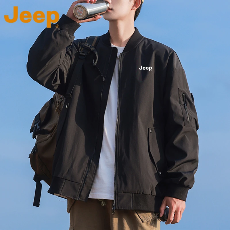 JEEP吉普棒球领夹克男士2025秋新款黑色宽松户外防风长袖外套男款