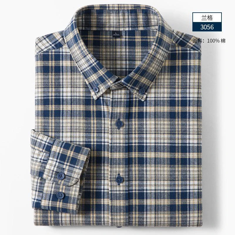 法兰绒纯棉长袖格子衬衫休闲高级感衬衣男女极简静奢美式复古