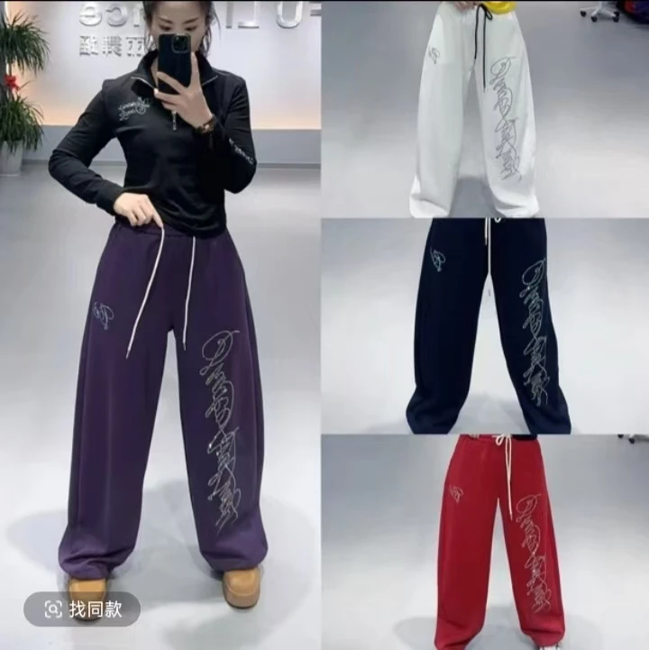 CX5775款 秋冬复合棉烫钻保暖休闲裤百搭卫裤直筒夏季