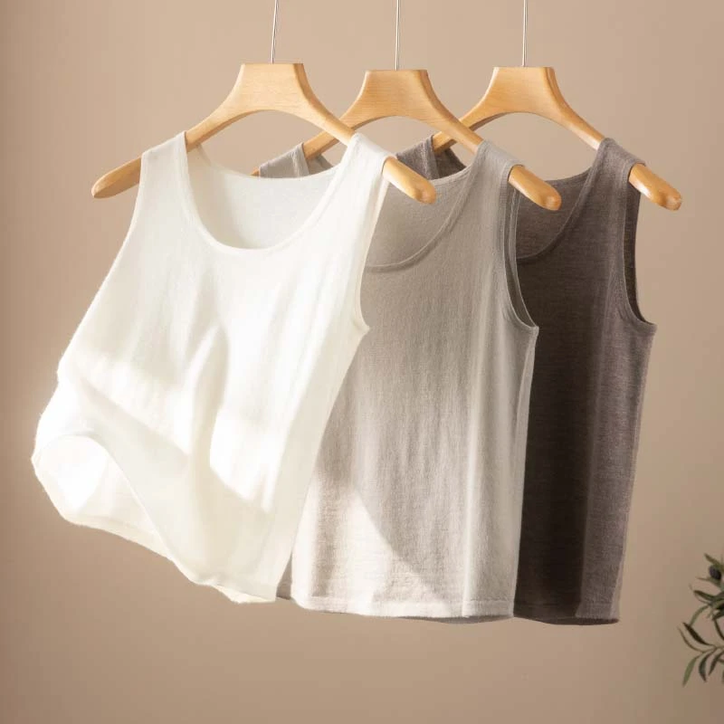 新品68支精纺纯山羊绒圆领平面吊带背心