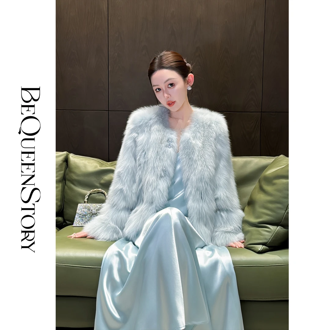 余潇潇【暮光幻境】芬兰白狐狸毛高级感染色拼接重工织带圆领外套