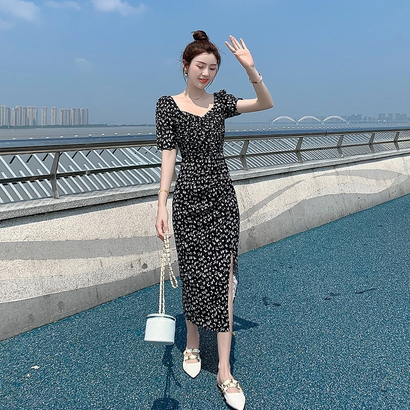 2024年新中式国风连衣裙女夏收腰气质修身小众夏季长款裙子