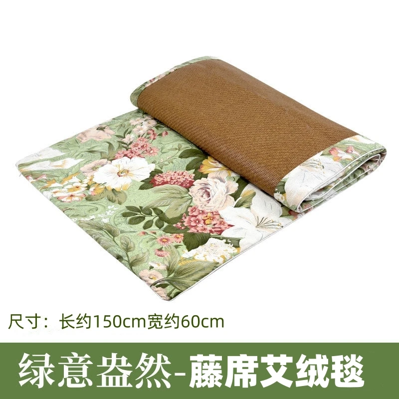 藤席陈年艾绒凉席毯双面可用亚麻坐垫全身艾灸艾草夏季沙发床垫