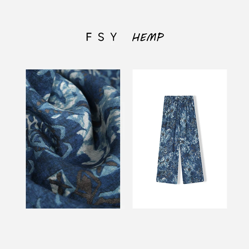 九分裤【花样年华】100%汉麻休闲裤国风青花瓷花罗印花FSY50378