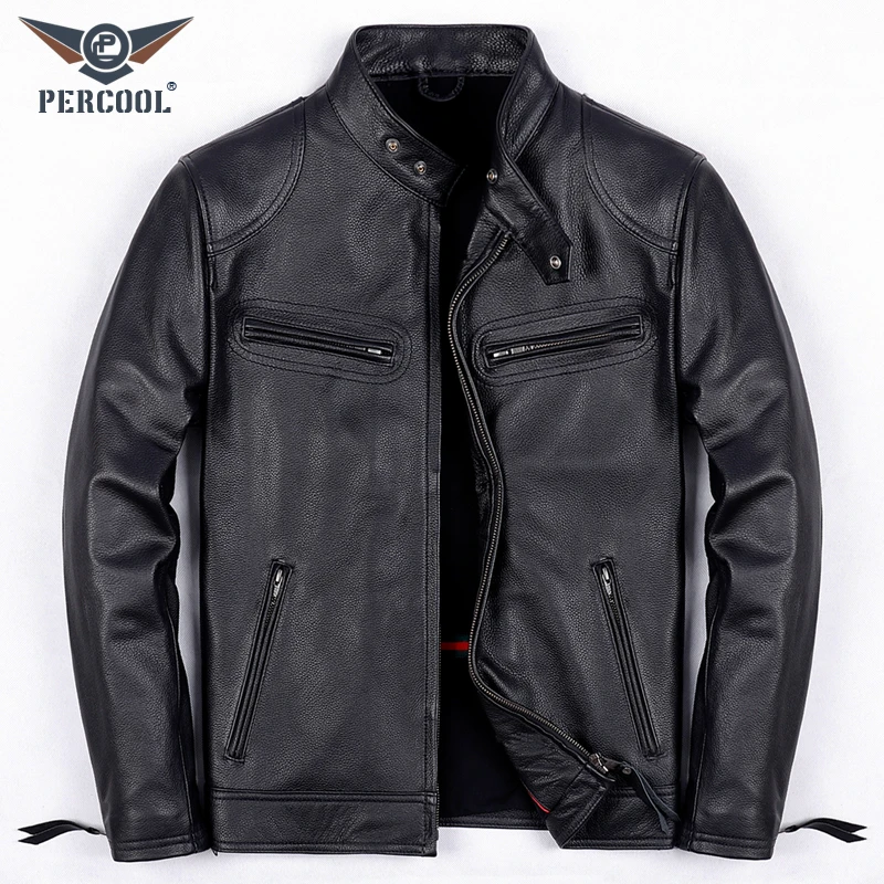 甄子丹真皮皮衣头层牛皮立领休闲皮夹克男士修身短款秋冬皮外套潮