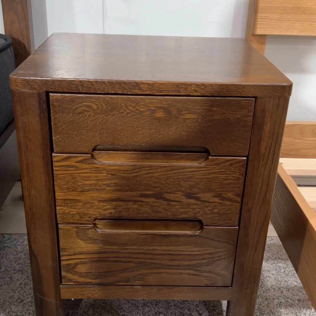 白橡木高脚款胡桃色床头柜2个