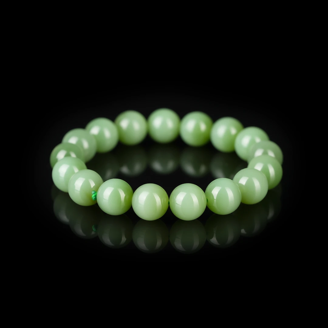 传世级 和田玉粉绿冰底起荧光高色手串 12mm± H81638