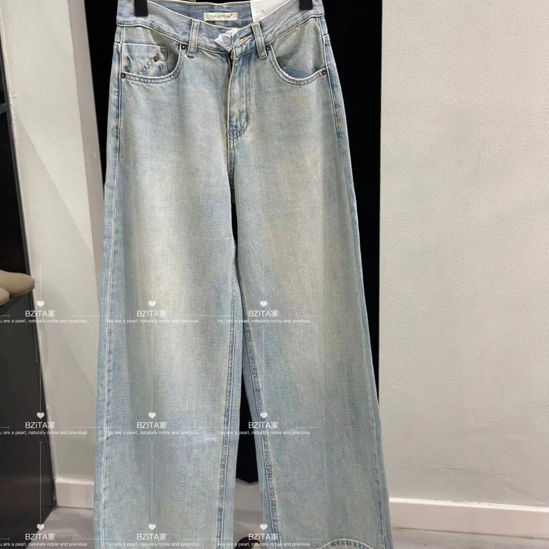 【 雨•美 推荐 】66109蓝色复古高腰阔腿牛仔裤