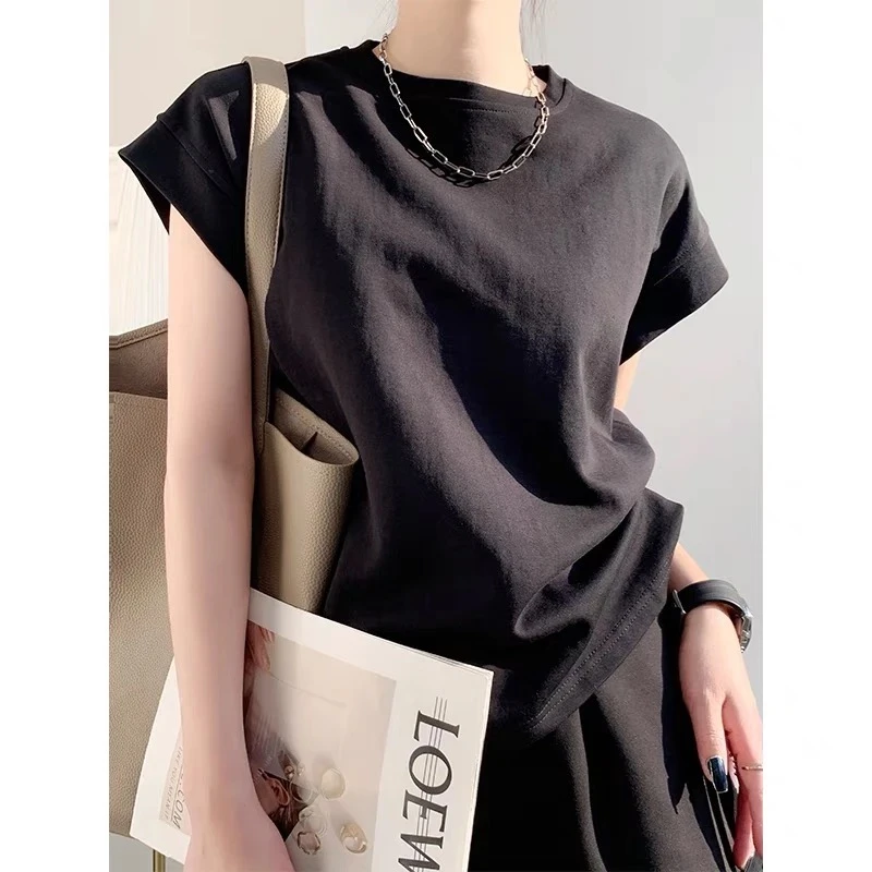 2025-小众设计感简约气质高级感纯色无袖直角肩T恤显瘦春夏季百搭