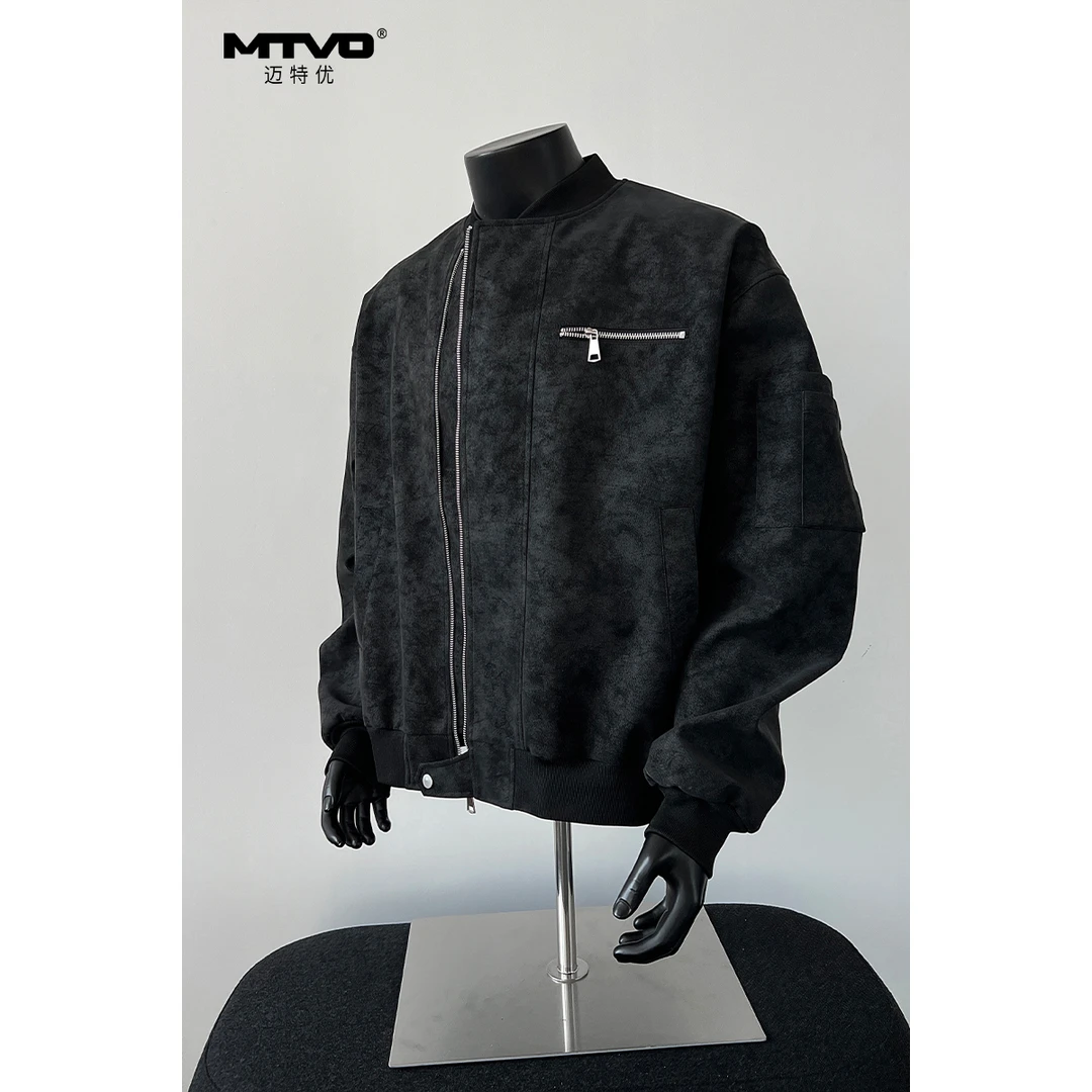 麂皮棒球领夹克2025年新款秋季男款立领休闲时尚百搭长袖夹克外套