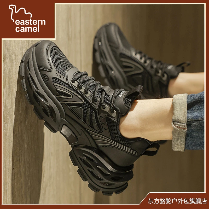 东方骆驼男鞋秋季防滑休闲百搭青少年运动跑步减震黑色旅游老爹鞋