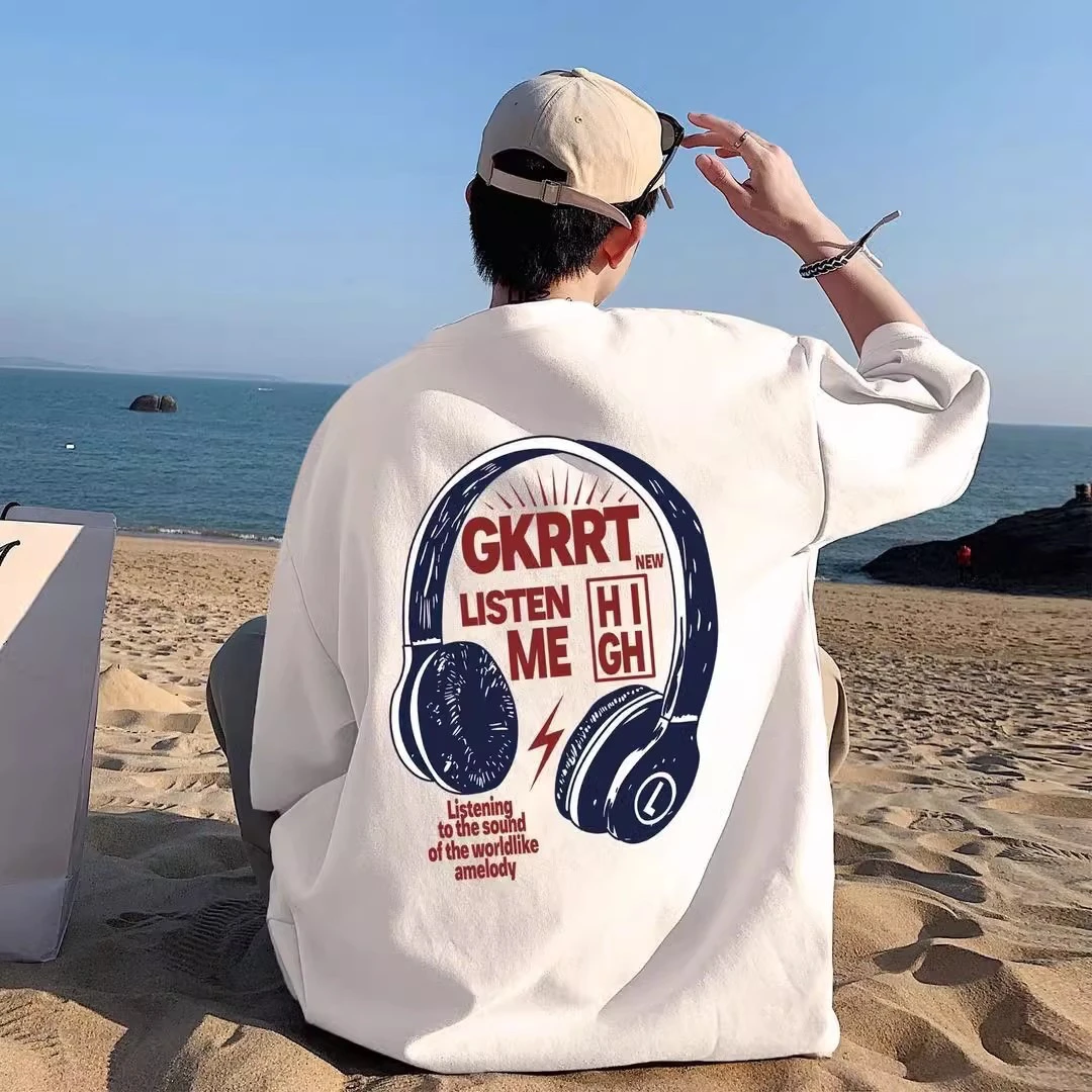 短袖T恤男士圆领日常常规T恤情侣装上衣男士学生港风国潮半袖体恤