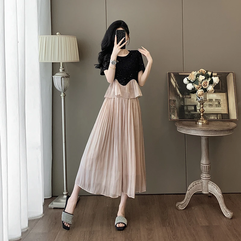 韩系时尚休闲运动套装女夏季2025年新款高级感显瘦阔腿裤裙两件套