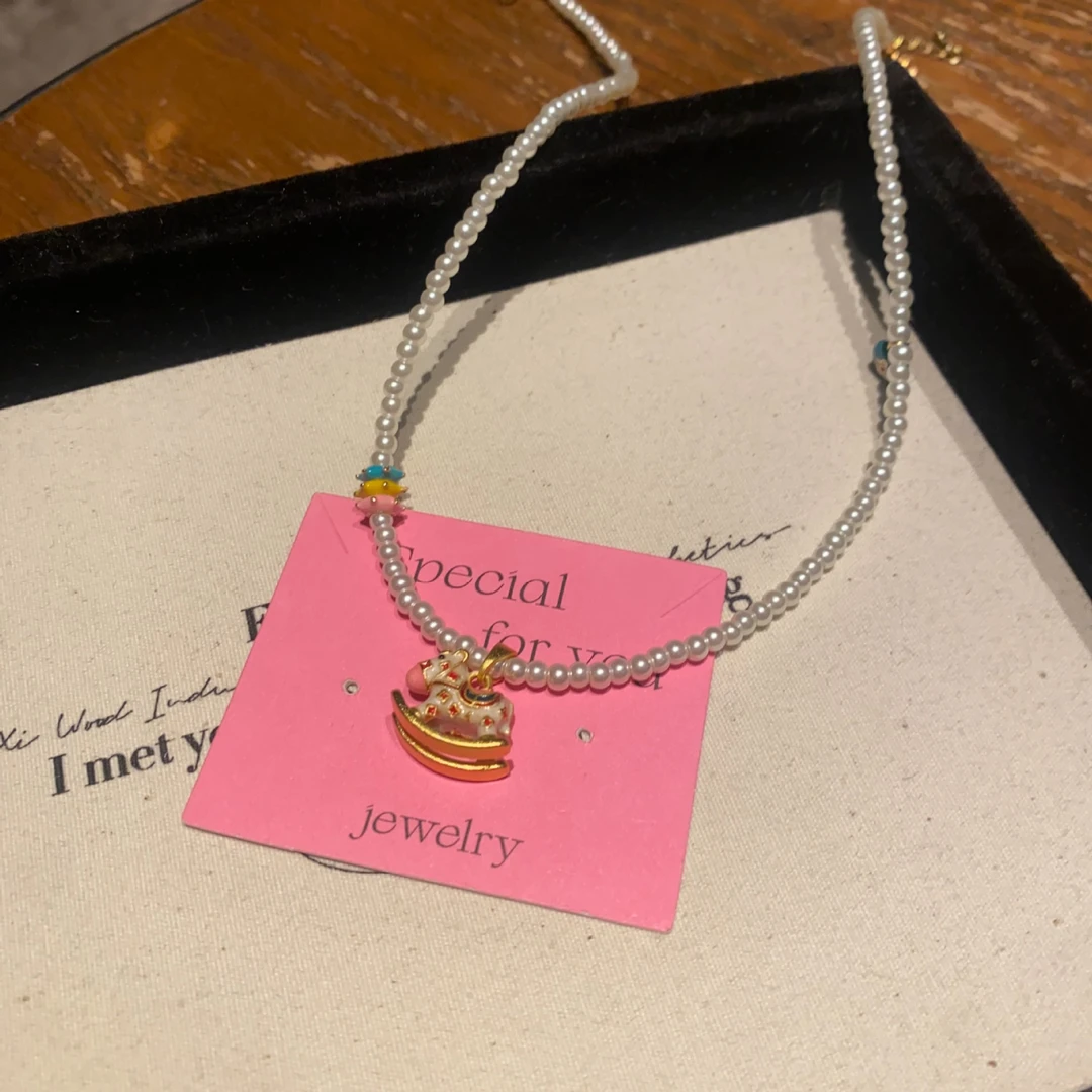 铜合金项链 彩色滴油木马甜甜圈珍珠项链手链轻奢潮流颈链锁骨链