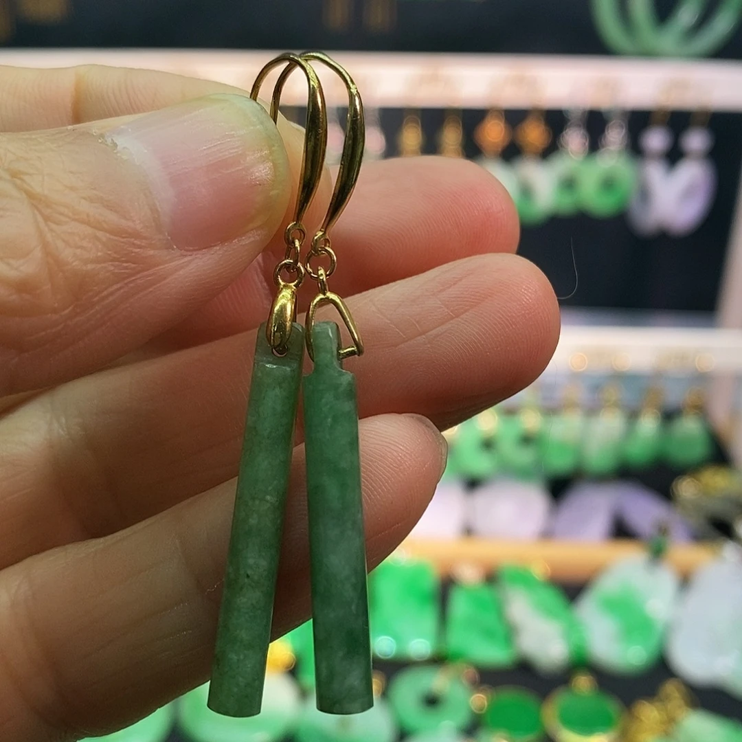 翡翠银S925镀金镶嵌耳饰耳饰