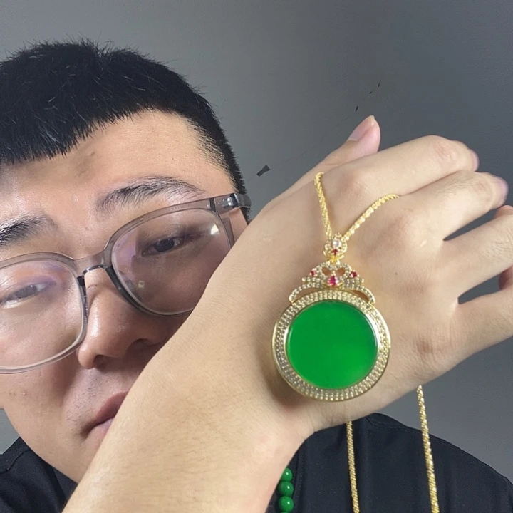 颈饰未镶嵌翡翠高端时尚豪镶大圆牌吊坠
