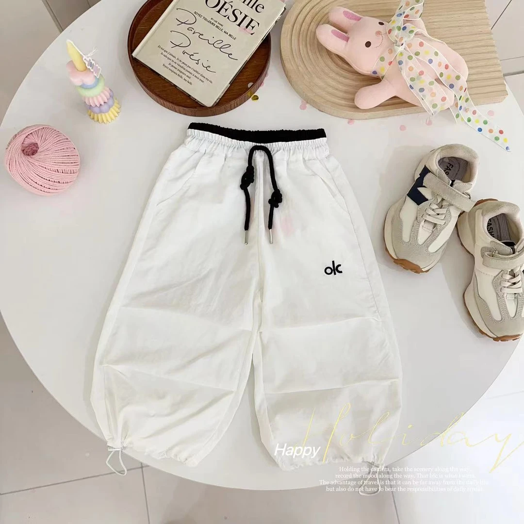 汤圆家童装2025夏季新款韩系简约字母撞色设计工装裤 YA-2052